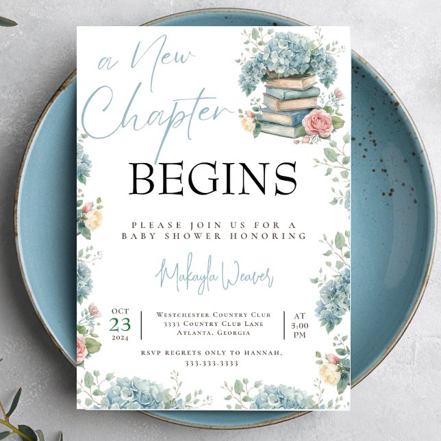 Invitation Nouveau chapitre commence Baby shower livre d'hist (Créateur téléchargé)