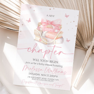 Invitation Nouveau chapitre fleur sauvage arc rose Baby showe