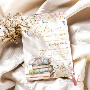 Invitation Nouveau chapitre Livres Gold Bridal Shower Invitat