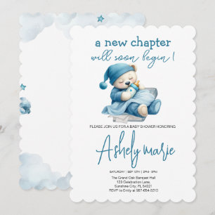 Invitation Nouveau Chapitre Teddy bleu garçon baby shower Our