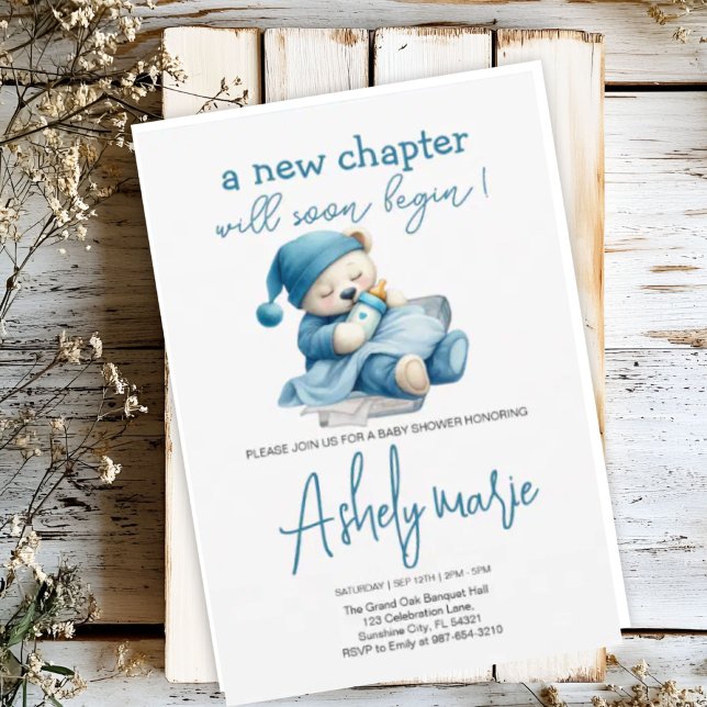 Invitation Nouveau Chapitre Teddy bleu garçon baby shower Our (Créateur téléchargé)
