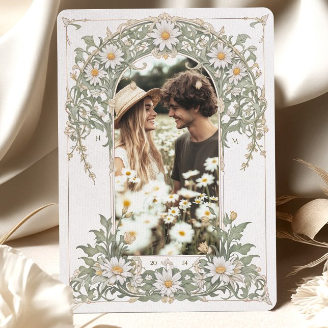 Invitation Nouveau Daisies Photo Mariage Ivory Green (Créateur téléchargé)