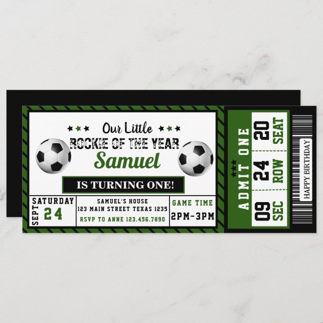 Invitation Nouveau de l'année 1er Anniversaire Ticket de socc (Devant / Derrière)