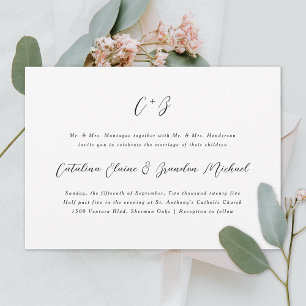 Invitation Nouveau Elegance Calligraphie Monogramme Noms Mari