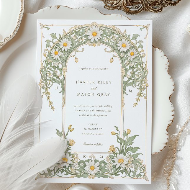Invitation Nouveau Mariage de marguerites en ivoire et vert (Créateur téléchargé)