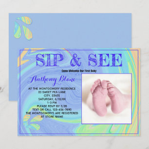 Invitation Nouveau-né au pastel violet Sip and See Photo pers
