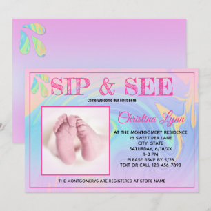 Invitation Nouveau-né avec garniture rose, personnalisation d