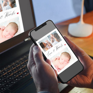 Invitation Nouveau-né bébé 3 photo collage élégant merci