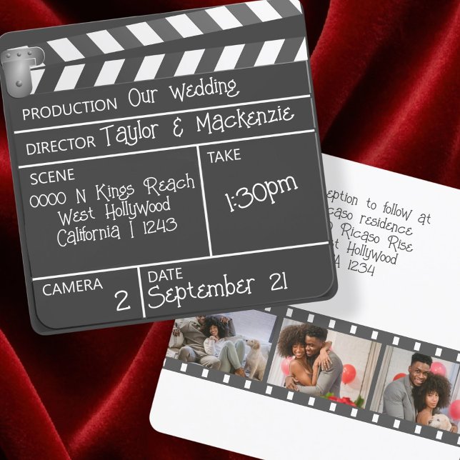 Invitation Nouveau Personnalisé Mariage Clapperboard de film (Novelty Personalized Movie Clapperboard Wedding Invitation by Ricaso. For the actor or film fan.)