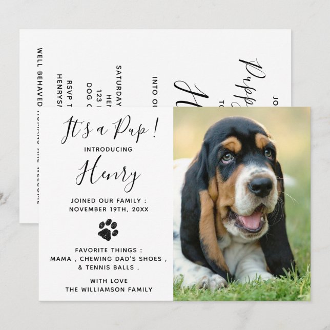 Invitation Nouveau Pet Chien Chien Chien Chien Parti (Devant / Derrière)