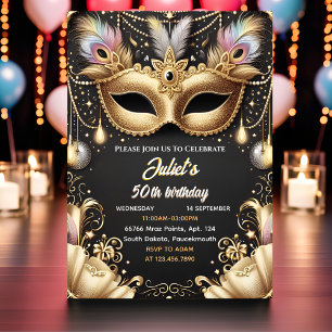 Invitation Nouveau Tutu Black Gold Chic Masquerade 50e annive