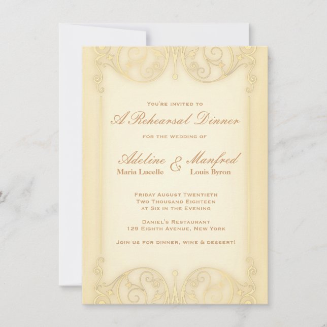 Invitation Nouveau Victorian Pale Gold Soir de répétition (Devant)