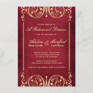 Invitation Nouveau Victorien : Dîner de répétition rouge et o