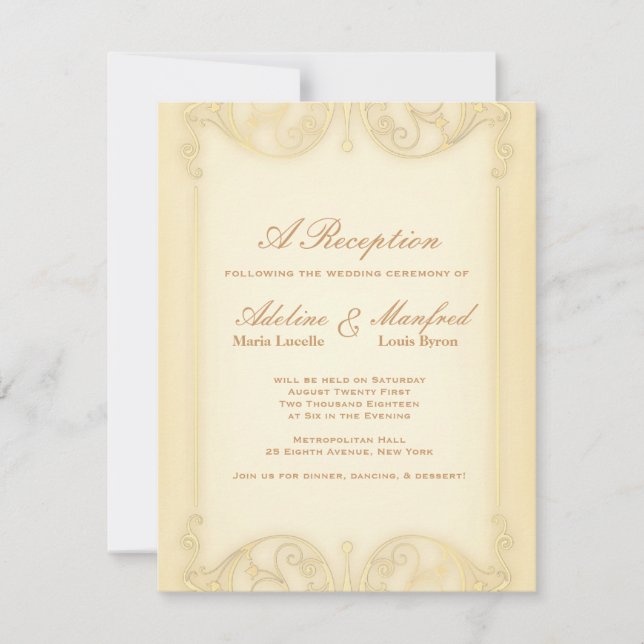 Invitation Nouveau Victorien : Mariage de fantaisie or pâle (Devant)
