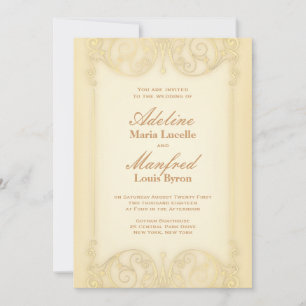 Invitation Nouveau Victorien : Mariage de fantaisie or pâle