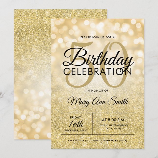 Invitation NOUVEAUTÉ ! Élégant 50e anniversaire de la Parties (Devant / Derrière)