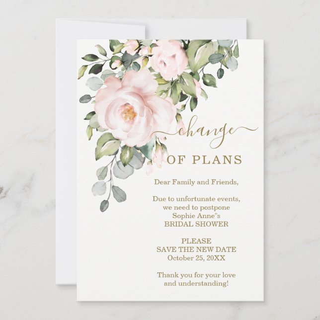 Invitation Nouveaux plans Fête des mariées Fleurs roses repor (Devant)