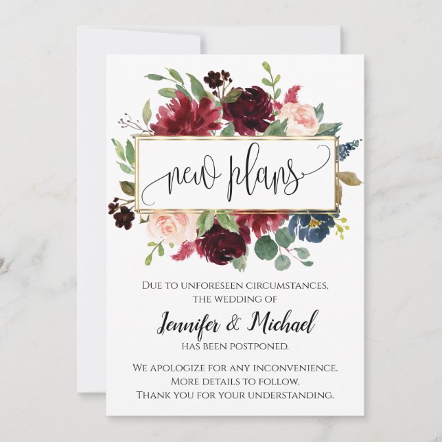 Invitation Nouveaux plans reportés annulation annonce florale (Devant)