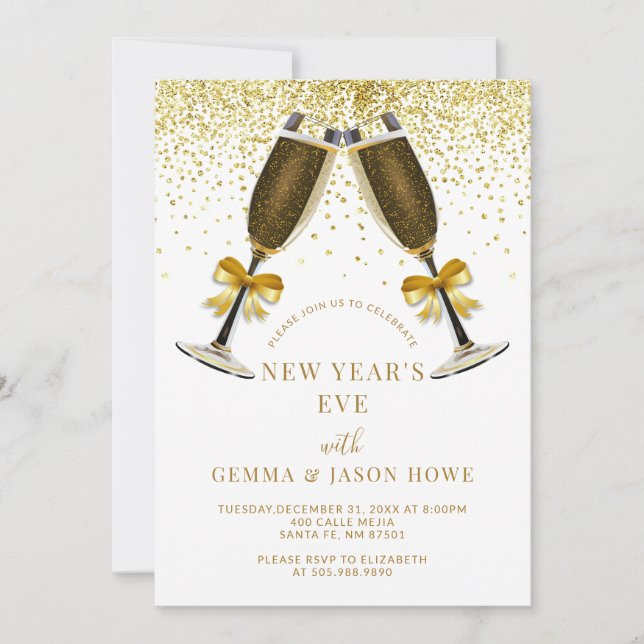 Invitation Nouvel An Champagne Party Toast Gold Confetti (Devant)