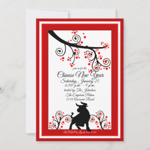 Invitation Nouvel An chinois 2021 Ox et arbre à fleurs