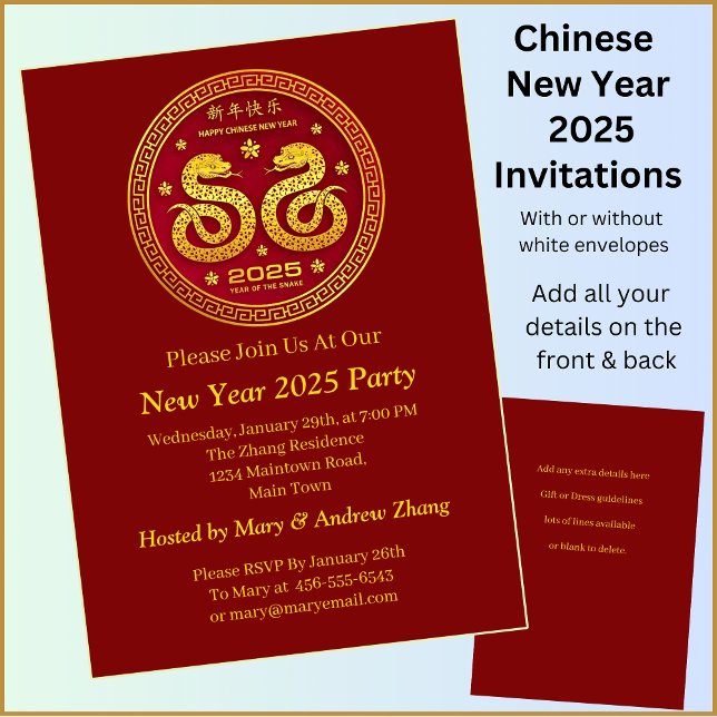 Invitation Nouvel An Chinois 2025 Ajouter Nom & Détails, Serp (Créateur téléchargé)