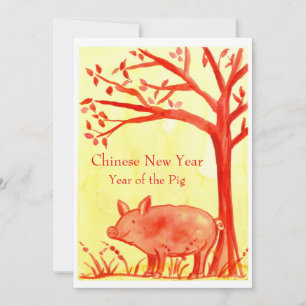 Invitation Nouvel An chinois de la fête du cochon Rouge