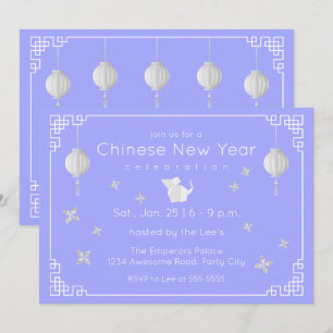 Invitation Nouvel An chinois Origami Rat, bleu clair