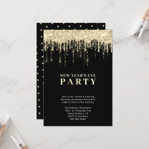 Invitation Nouvel An Eve Elegant Black Gold Parties scintilla