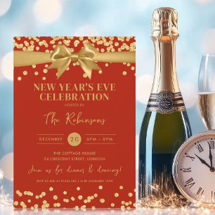 Invitation Nouvel An Eve Gold Parties scintillant Confetti & 