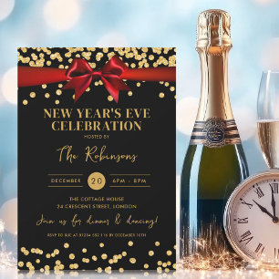 Invitation Nouvel An Eve Gold Parties scintillant Confetti Re