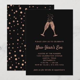 Invitation Nouvel An  Faux Rose Gold Confetti