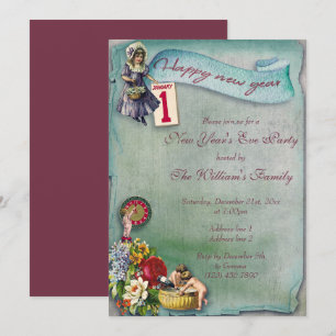 Invitation Nouvel An floral Vintage
