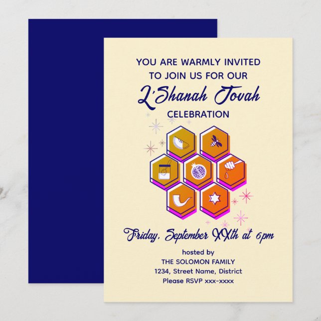 Invitation Nouvel An juif L'SHANAH TOVAH (Devant / Derrière)