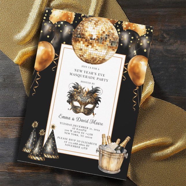 Invitation Nouvel An Masquerade Party Gold Black Parties scin (Créateur téléchargé)