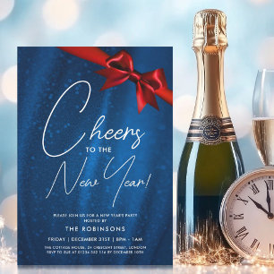 Invitation Nouvel An MODERNE Eve Marine Blue Sparkle Sequin B