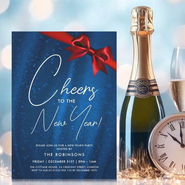 Invitation Nouvel An MODERNE Eve Marine Blue Sparkle Sequin B (MODERN New Years Eve Navy Blue Sparkle Sequin Bow Invitation)