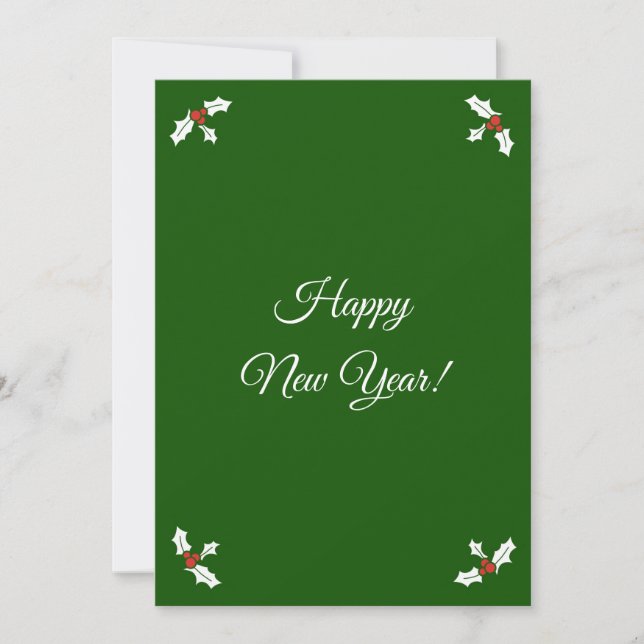Invitation Nouvel An Open House Green Holly Red Berries (Devant)