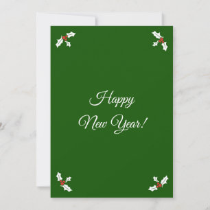 Invitation Nouvel An Open House Green Holly Red Berries