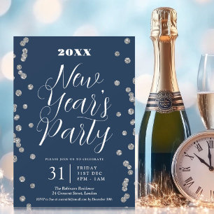 Invitation Nouvel An Parties scintillant d'argent Confetti Ma