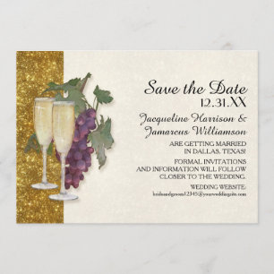 Invitation Nouvel An Raisins de verre de Champagne Économisez