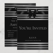 Invitation Nouvel An Ruban Noir Rayures Argentées