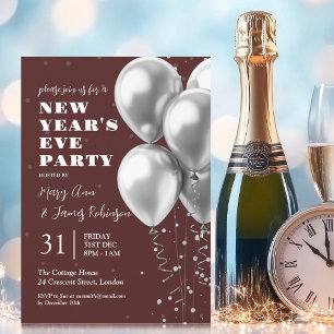 Invitation Nouvel An Silver Confetti Balloons Bourgogne