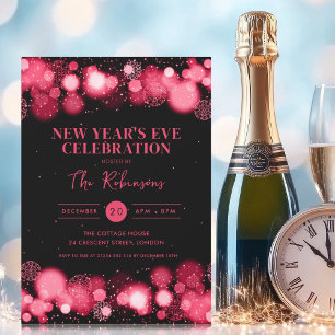 Invitation Nouvel An Soirée Rouge Black Winter Wonder