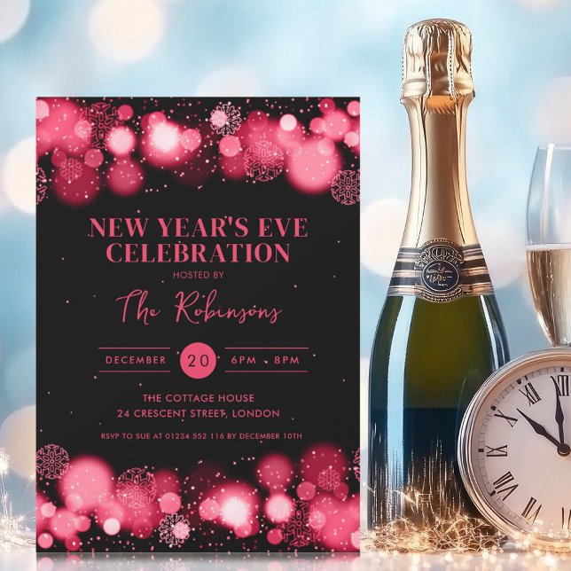 Invitation Nouvel An Soirée Rouge Black Winter Wonder (New Years Eve Party Red Black Winter Wonder Invitation)