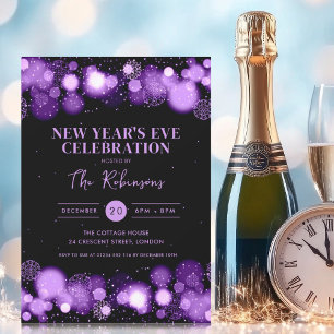 Invitation Nouvel An Soirée violet Black Winter Wonton
