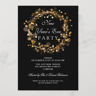 Invitation Nouvel An Sove Party Festive Wreath Gold