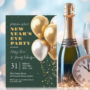 Invitation Nouvel An Sove Party Gold Ballots Confetti Vert