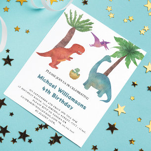 Invitation Nouvel anniversaire de dinosaure d'aquarelle minim