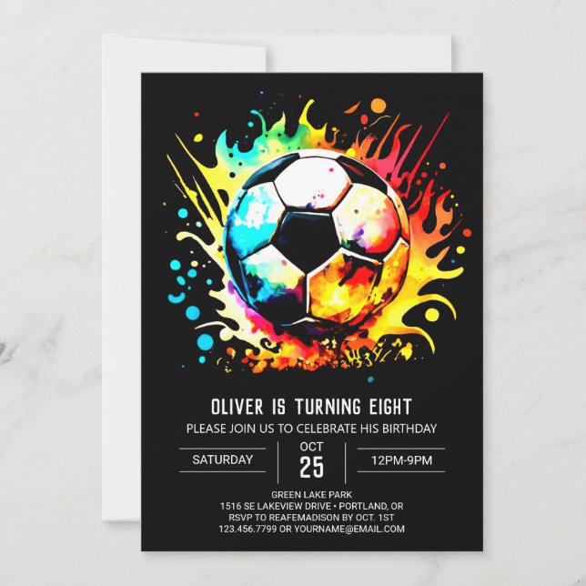 Invitation Nouvel anniversaire de football en aquarelle sport (Devant)