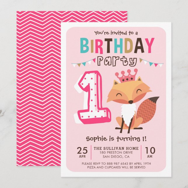 Invitation Nouvel anniversaire de la mignonne Princesse Bébé  (Devant / Derrière)